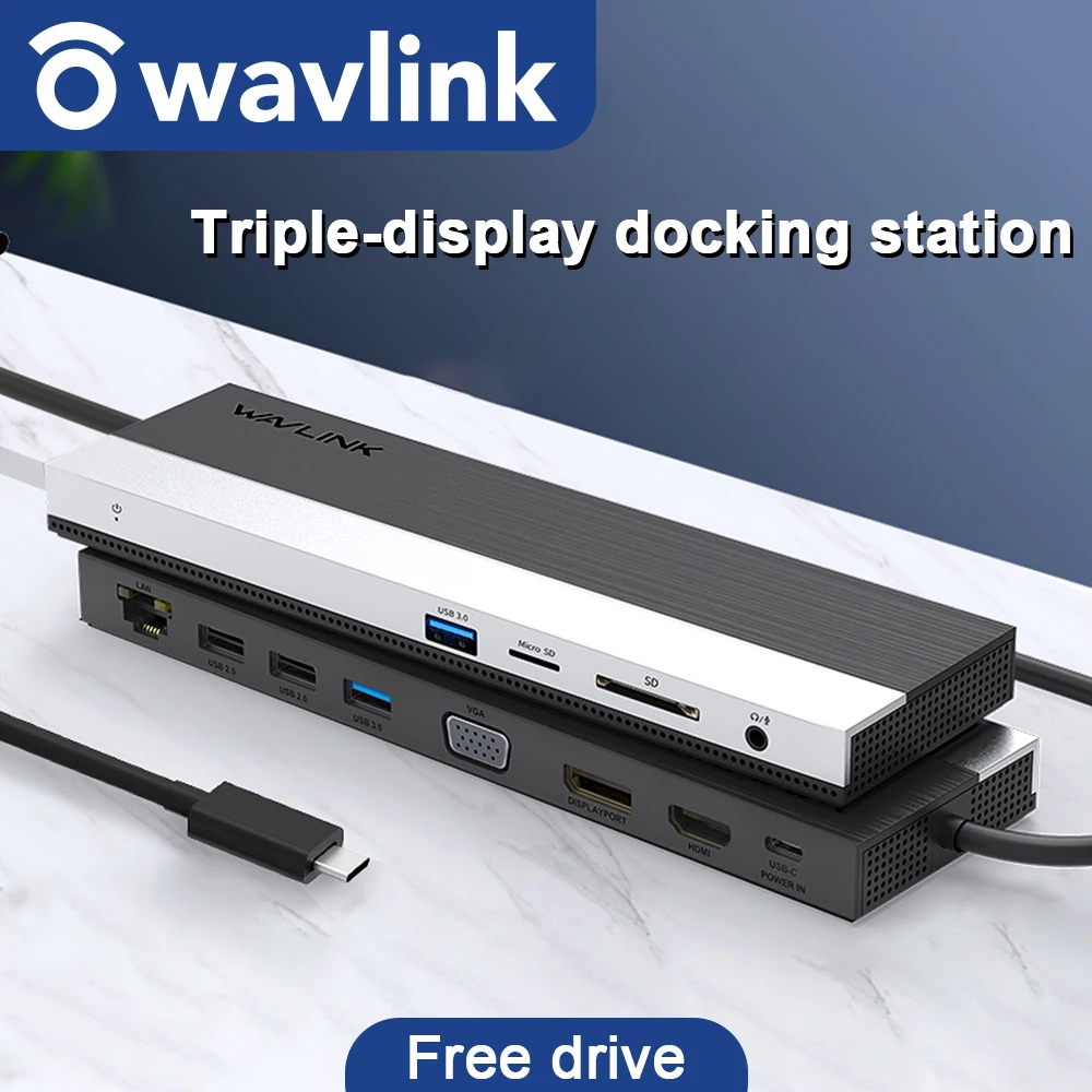 

Wavlink Triple Display 4k Docking Station Dual 4K HDMI Compatible/DVI/VGA USB-C Station 100W PD For Macbook Pro Laptop/Phone