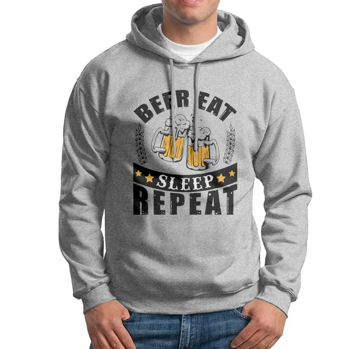 

Beer Eat Sleep Repeat Hoodie Men Popular Hooded Tops Pure Cotton Graphic Hooded Sweatshirt