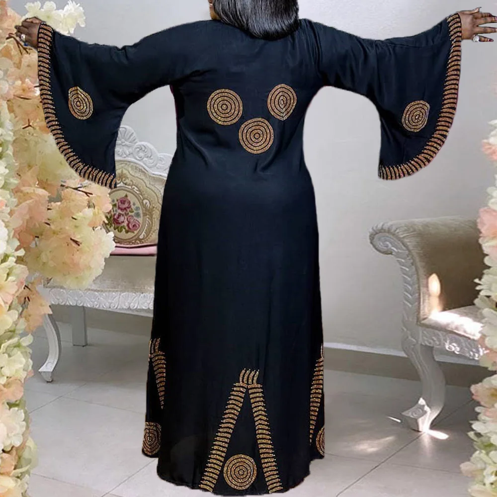 Женское винтажное платье в африканском стиле Осеннее Черное длинное с