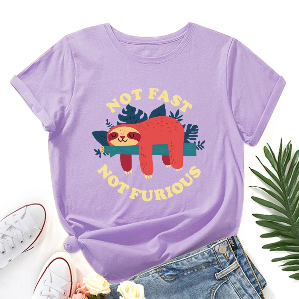 

Cartoon Funny Sloth Graphic Tees for Women Cotton Short Sleeve Crewneck Tshirt Summer T-Shirts Female Shirt Oversized Woman Tops