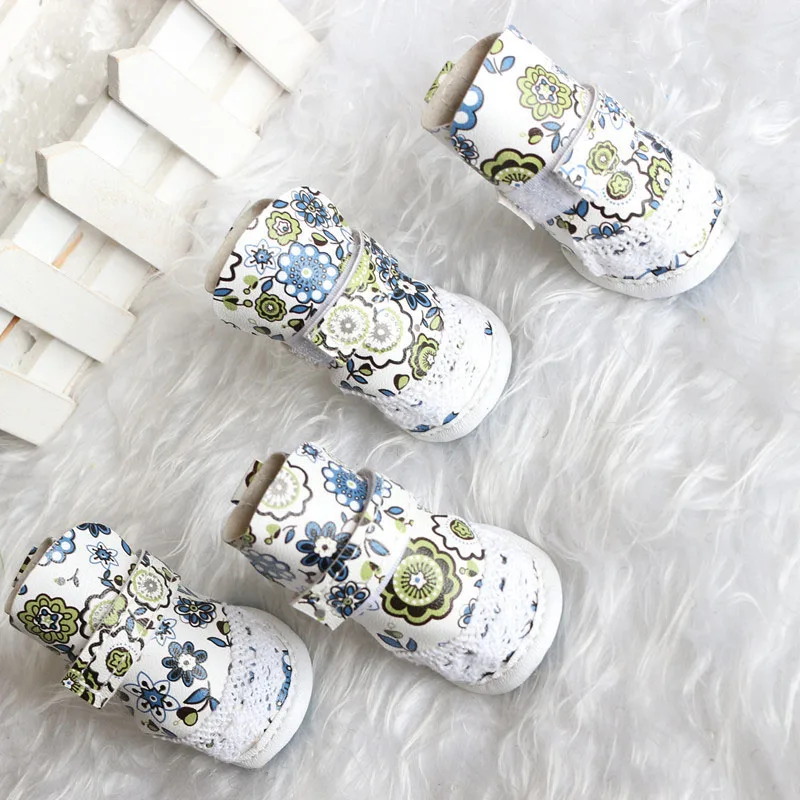 Новинка 4 шт./компл. ботинки из искусственной кожи для собак с цветочным принтом