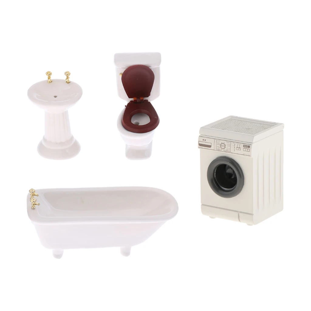 

1:12 Scale Washing Machine Home Appliance & Ceramic Bathroom Set Model Accs
