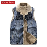 denim vest and cashmere mens autumn and winter cotton large size stretch multi pocket loose tooling bomber jacket