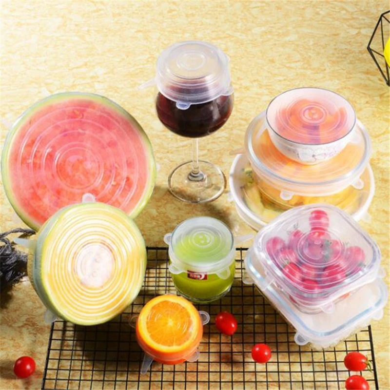 3/6/12 шт многоразовые кремния стрейч крышки Универсальная крышка силиконовая