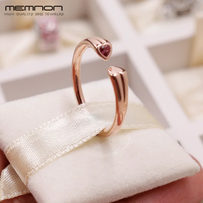 

Memnon wedding rings for women 2018 New summer Two Hearts Ring with rose 925 sterling silver anillo fine jewelry RIP559