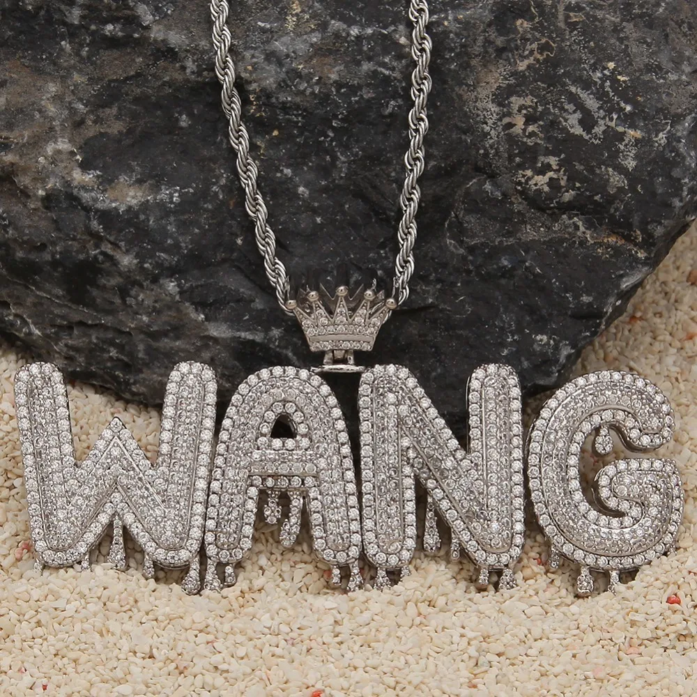 Hip Hopking collier hommes personnaliser goutte a gotte cop initial lettre pendentif en argent или rose commission what gem cub