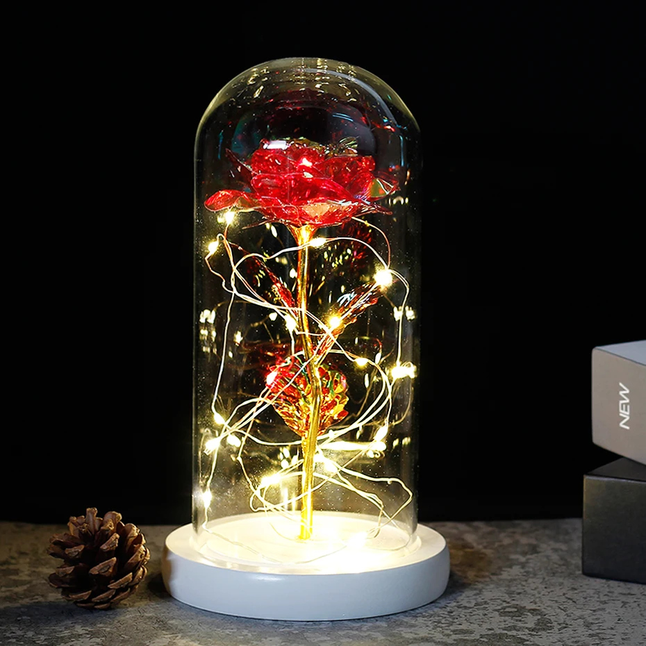 Beautiful Eternal Rose Eternelle LED Light Beauty And The Beast In Glass Dome For Mother's Birthday Valentines Day Gift | Дом и сад