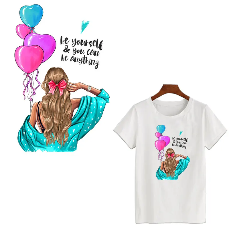 

Ballon Girl Back Ironing Stickers for Clothes Patch Letter A-level Colored Heat Transfer Printing on Clothes Stripes for T-Shirt