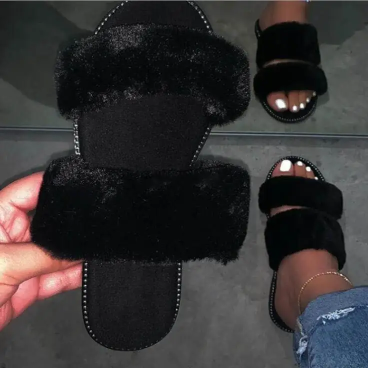 

Women Spring Indoor Home Furry Slippers Warm Casual with Crystal Slippers Outdoor Wild Non-slip Slippers Beach Leopard print