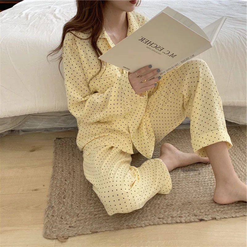 

WIKISSPJS Spring and Autumn New Women's Pajamas Comfortable Leisure Home Suit Bedroom Set Sleepwear Women Pajama Set Women