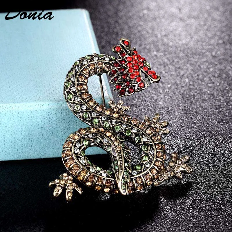 

Donia jewelry Antique Gold Retro Dragon Animal Brooch Men's Party Gift Fashion Lady Scarf Needle Cap and Jewelry Bag
