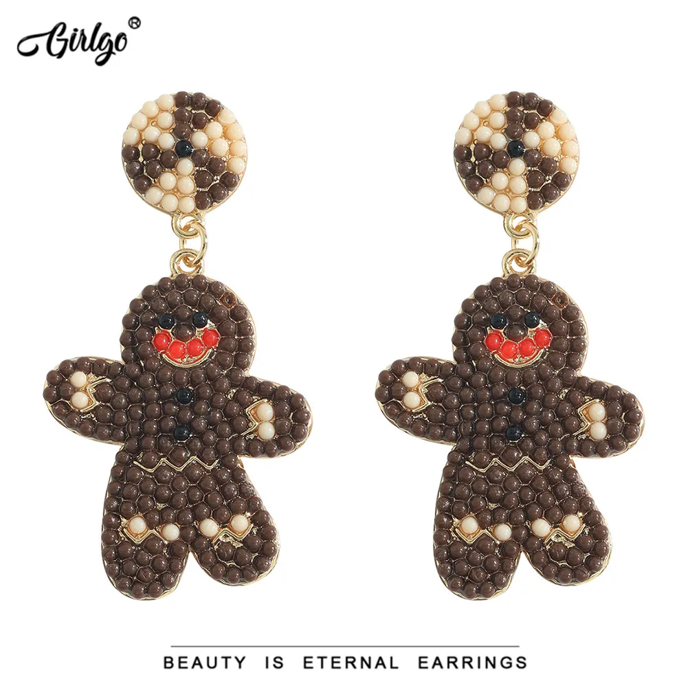 

Girlgo Luxury Crystals Halloween Ghost Drop Earrings for Women 2021 Charm Snowman Metal Beaded Statement Pendant Earrings Gifts