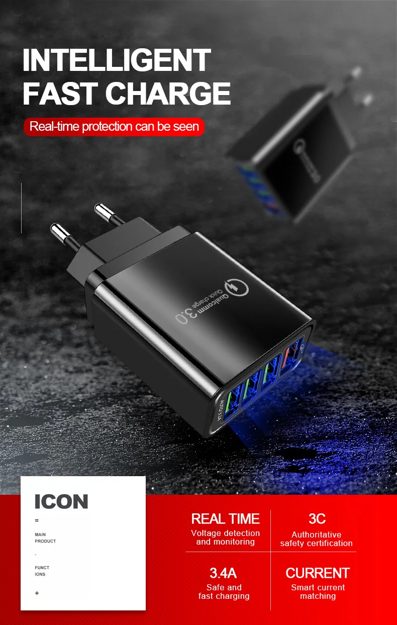 48 Вт USB зарядное устройство Quick Charge 3,0 4,0 порт настенное быстрое зарядное устройство для iPhone samsung Xiaomi huawei зарядное устройство для мобильных телефонов ЕС Великобритания адаптер