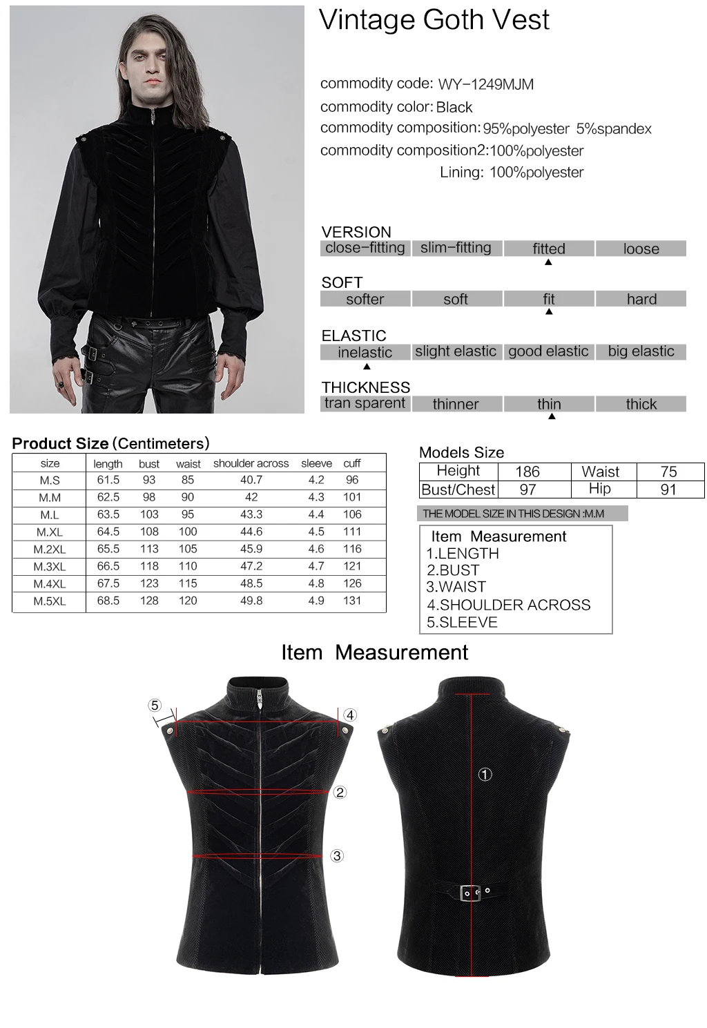 

PUNKRAVE Men's Gothic Sleeveless Waistcoat Victorian Vintage Classical Stripe Weft Velvet Zipper Cardigan Vest Coat