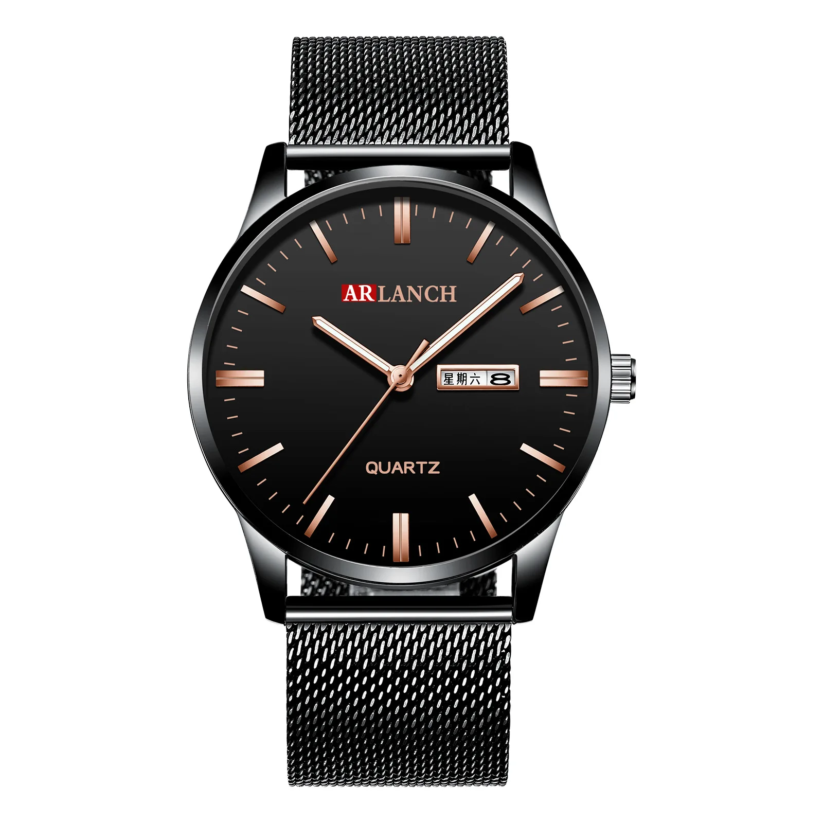 

Men's New Cross-border Trade Stainless Steel Mesh Watch Week Calendar Trend Waterproof Business Shi Ying Men's Watch