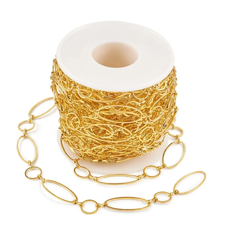 10 м/рулон латунные цепочки ручной работы 10x10 мм золотистые/Серебристые для