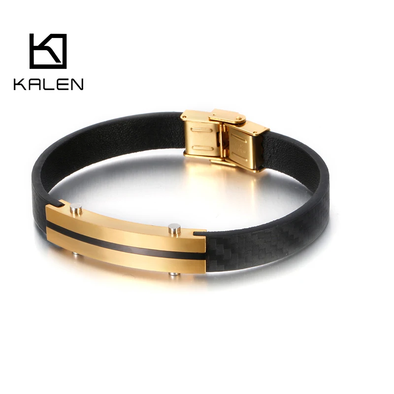 KALEN 22cm Fashion Genuine Leather Bracelet Men Stainless Steel Office Wrap Bracelet Jewelry Accessories