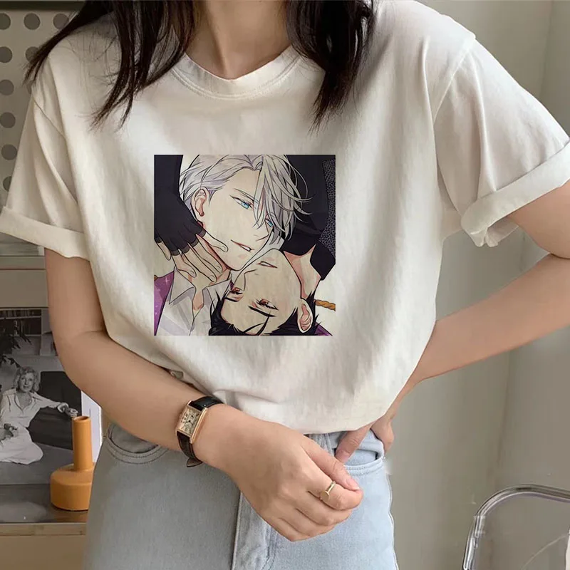 

Japanese Anime YURI On ICE Bl Gyun Yaoi Boys Love Aesthetics Women T-shirt Short Sleeve Graphic Tees Tops Summer Female Harajuku