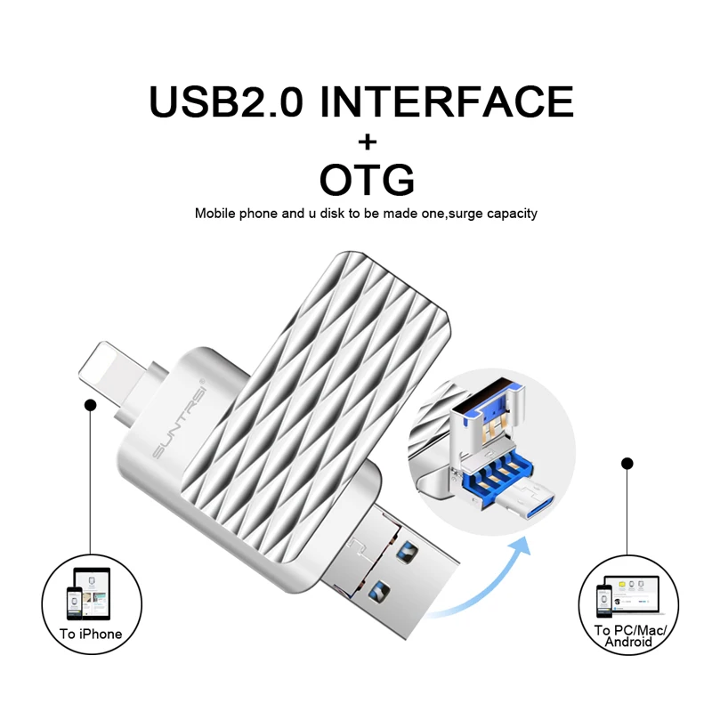 Suntrsi флеш диск USB 2 0 OTG для смартфонов 7/8/X/XR/AiPad/Android Pendrive высокоскоростной 64 ГБ 32