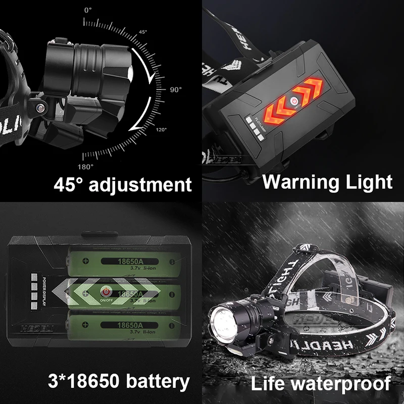 5000000LM XHP360 Мощный светодиодный налобный фонарь USB Перезаряжаемый XHP90 18650