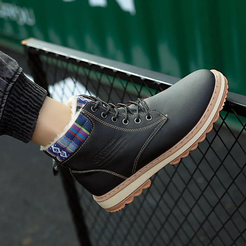 

Waterproof Winter Men Boots with Fur Warm Snow Women Boots Men Work Casual Shoes Sneakers High Top Rubber Ankle Boots Plus Size