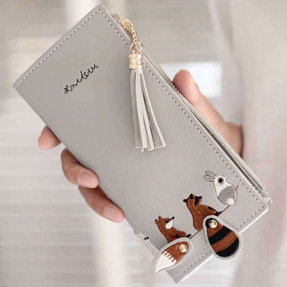 Женский кошелек на молнии с отделением для карт и кисточкой|Женские кошельки| |