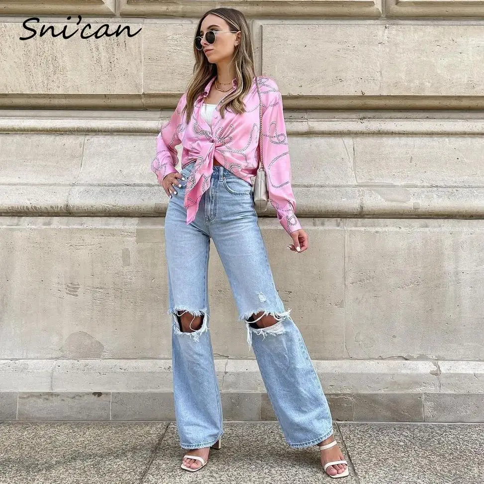 Женская атласная блузка с принтом цепей Za розовая винтажная большого размера