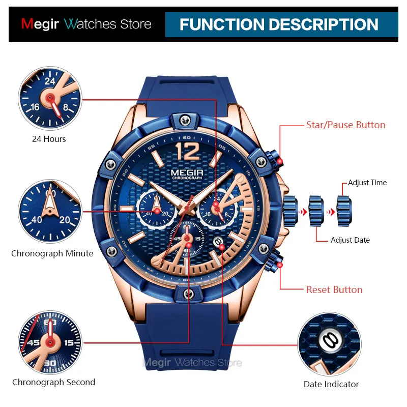 MEGIR Мужские Спортивные кварцевые наручные часы с хронографом армейские