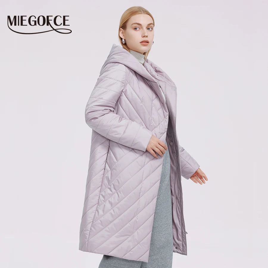 

MIEGOFCE 2021 Spring Jacket Womens Filling Quilted Plus Size Coat Women Coat Hooded Reversible Slider Women Large Size Parka