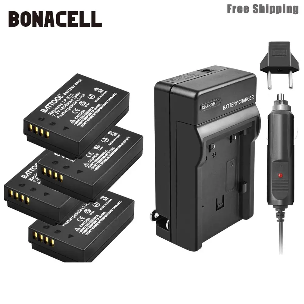 Bonacell 1800 мАч LP-E12 LPE12 LP E12 Аккумулятор для камеры+ зарядное устройство для Canon EOS M10 Kiss X7 Rebel SL1 EOS 100D аккумулятор DSLR L50 - Цвет: 4XBattery Charger
