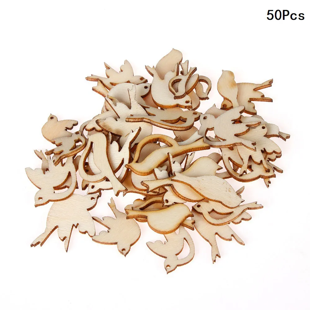 50Pcs 50 шт./компл. изделия ручной работы из дерева смешанные птицы DIY Деревянные Ремесла скрапбукинги аксессуары украшения для дома 10-20 мм - Цвет: 50Pcs