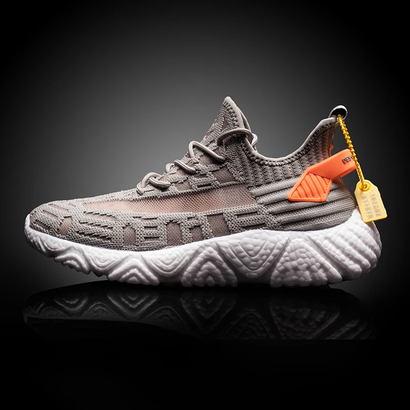 

Popcorn running shoes men's Coconut shoes soft soled mesh breathable flying shoes grey orange small white shoes