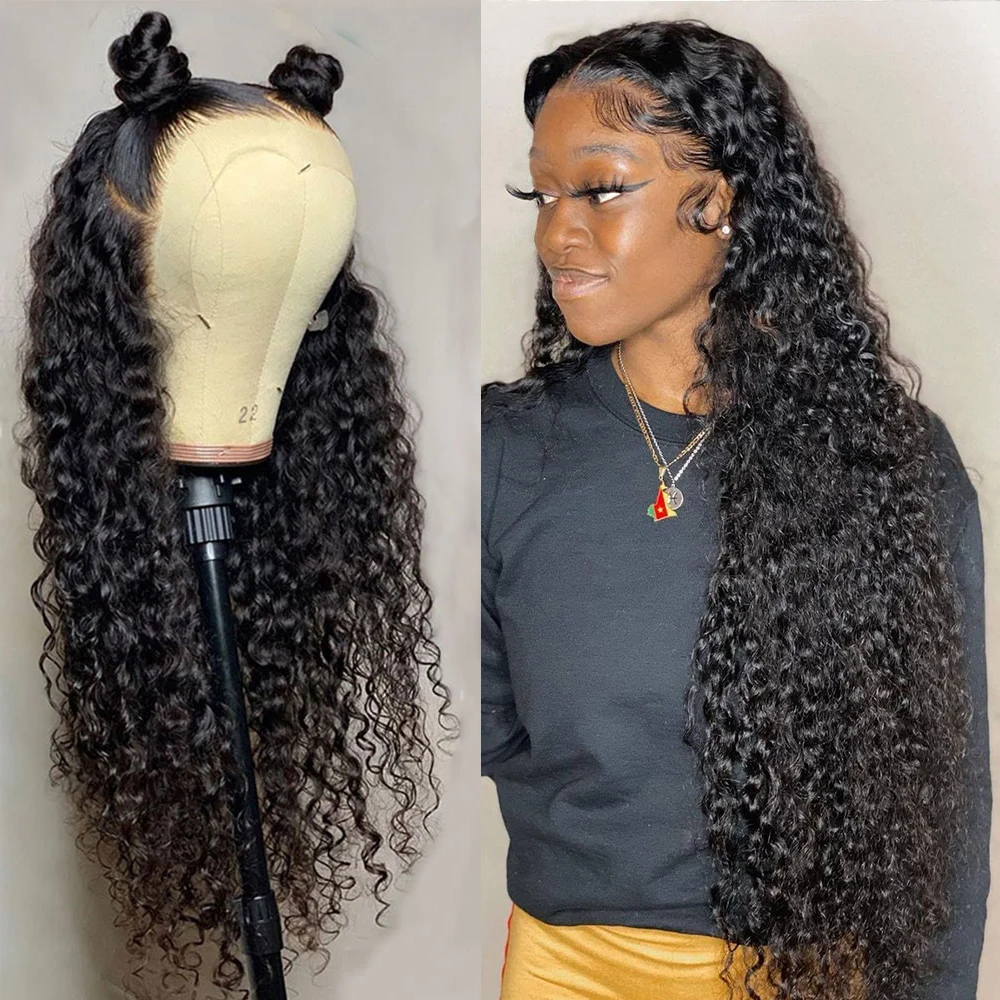 Кудрявые человеческие волосы глубокая волна фронтальный парик для черных женщин
