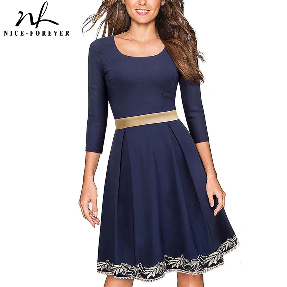 Nice forever Элегантная обувь в стиле ретро с цветочной вышивкой Лоскутные платья