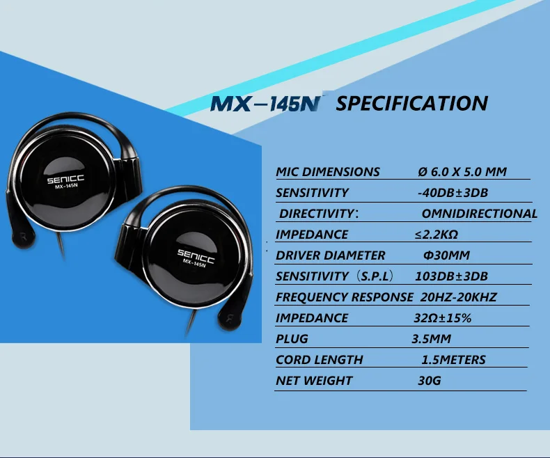 SENICC, MX-145N, Hi-Fi, спортивные, Экстра бас, музыка, Заушник, наушники, стерео, светильник, ушные крючки, наушники с регулятором громкости для телефона 3,5 мм