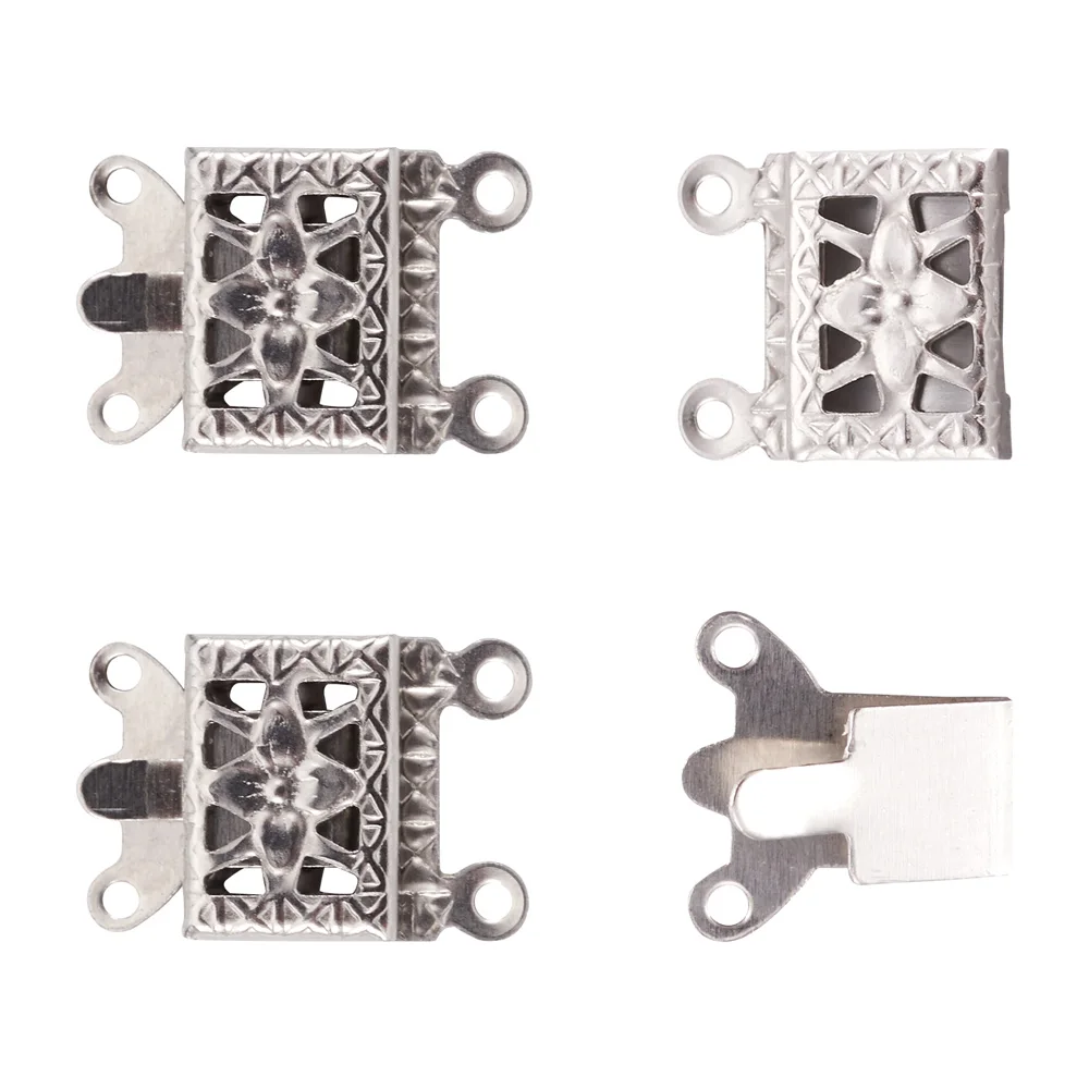 

10 Sets 304 Stainless Steel Box Clasps Multi-Strand Rectangle Clasps with Flower Necklace Bracelet DIY Jewelry Making Supplies