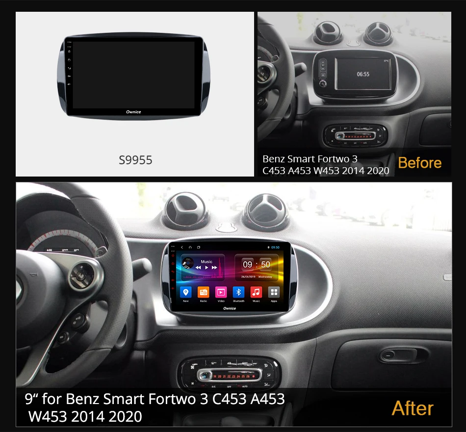 Автомагнитола Ownice Android 10 0 8 ядер DSP 4G SPDIF GPS Navifor Mercedes Benz Smart Fortwo 3 C453 A453 W453 2014