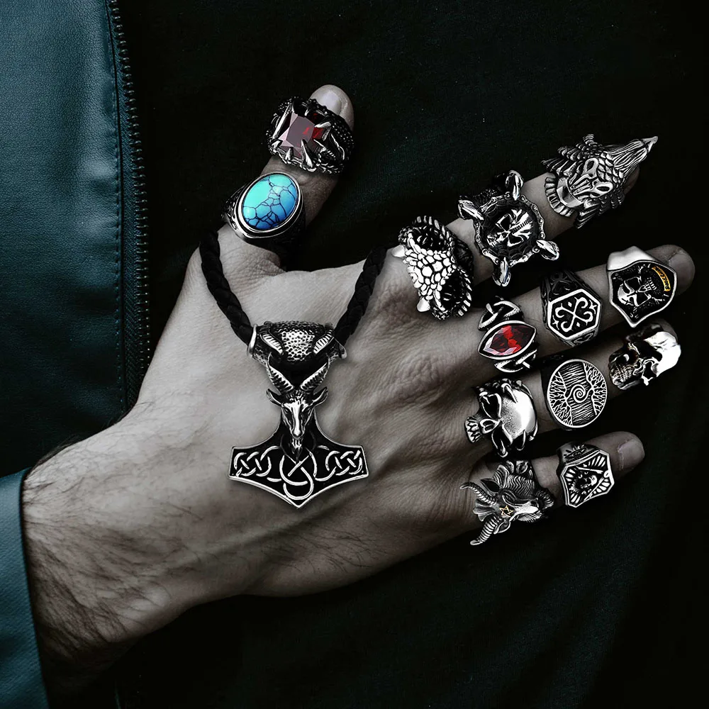 Купи 2021 Gothic New 316L Stainless Steel Men's Rings Prayer Viking Symbols Demon Skull ACE Punk Rock Motorcycle Zircon Ring Jewelry за 201 рублей в магазине AliExpress