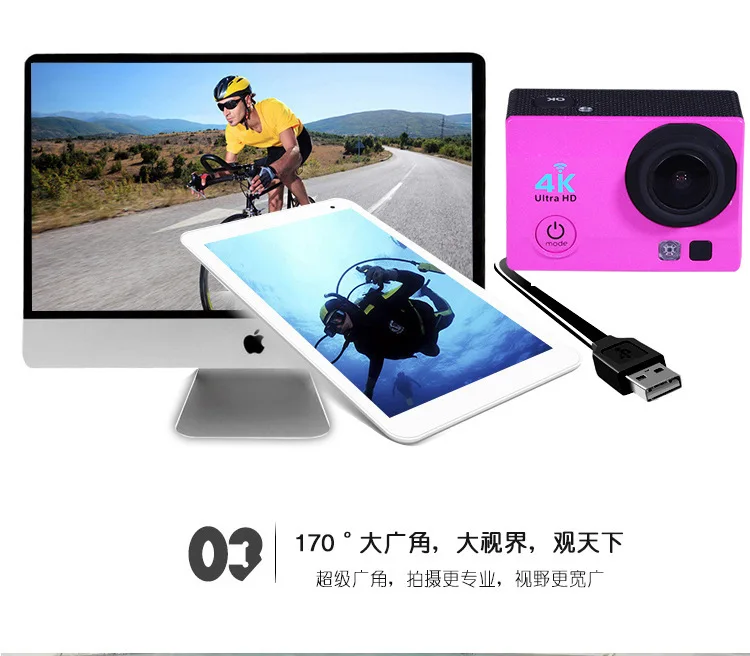 Экшн-камера Ultra HD 4 K/30fps WiFi 2," 170D подводный водонепроницаемый шлем видео запись камера s Спортивная камера