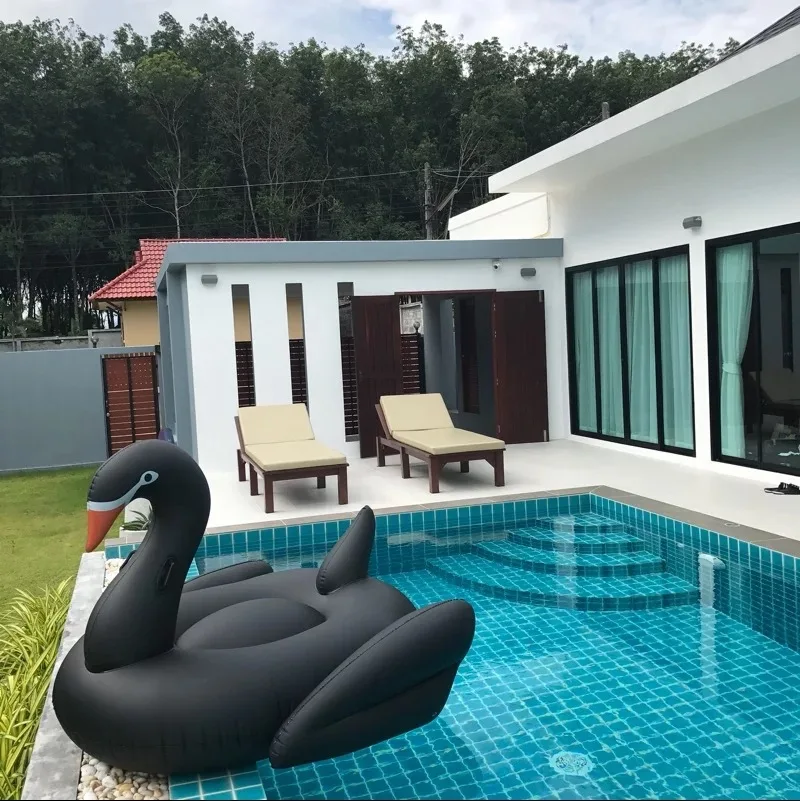 190cm Cool Black Swan Giant Pool Float Inflatable Circle Swimming Rings Ride-On Inflat Mattress Floating Bed Summer Party - купить по