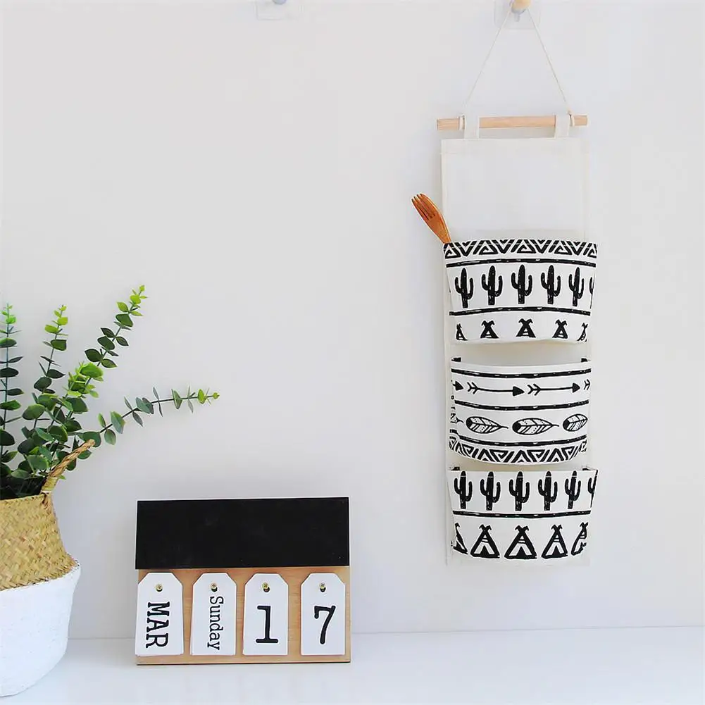 Подвесная сумка для хранения из хлопка и льна настенный органайзер косметики