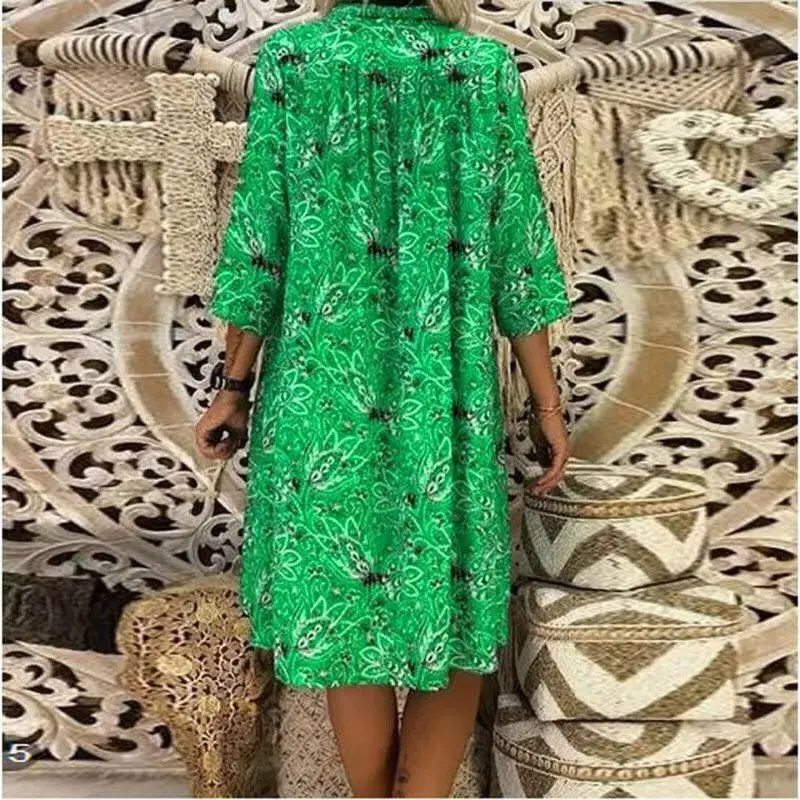 Платье-рубашка женское в этническом стиле свободное Макси-платье с отложным