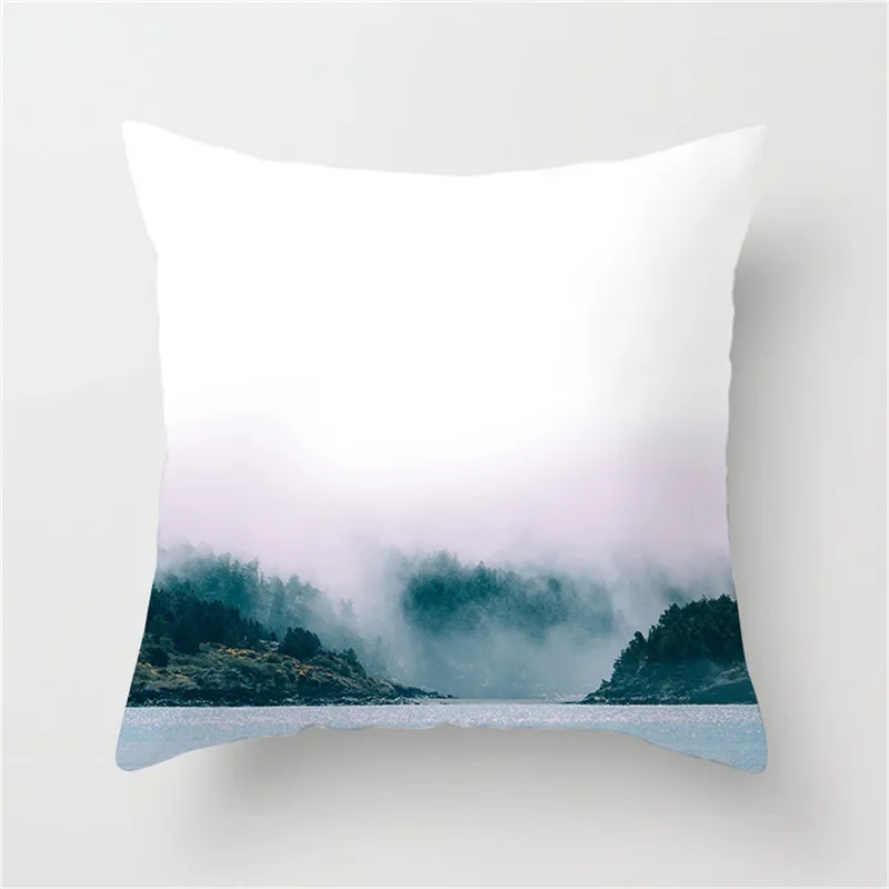 

Fuwatacchi Nature Scenery Cushion Cover Blue Lake Hill Grass Boat Printed Throw Pillow For Sofa Car Pillowcase Office Nap