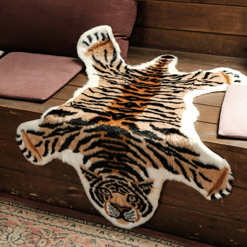 

Tiger Printed Rug Leopard Tiger Printed Cowhide Faux Skin Leather Nonslip Antiskid Mat 80X110Cm Animal Print Carpet