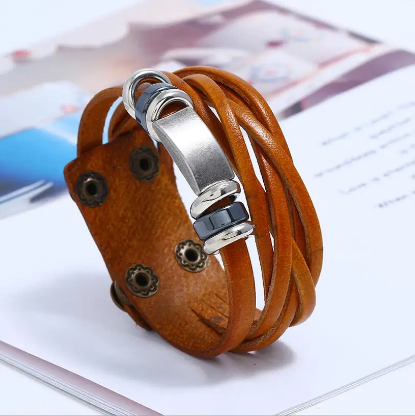 Винтажные кожаные браслеты для женщин модные двухслойные регулируемые и мужские