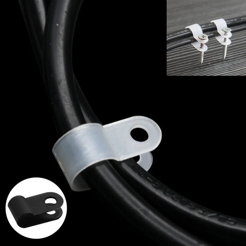 120 шт./пакет нейлоновый зажим для кабеля R-типа пряжка проводов органайзер