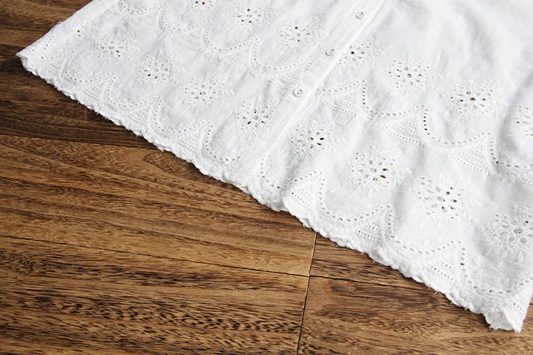 

summer women Japan style cotton Hollow embroidery short sleeve shirt female loose white V-Neck blouse Fashion cover belly tops