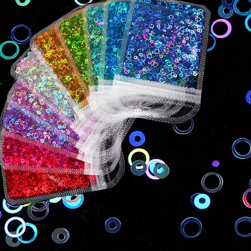 

2g/bag of Hollow Round Sequins, Laser Mixed Color Sequins, 4MM Bags of Nail Art Sequins Nail Art Decorations Nail Art Nails