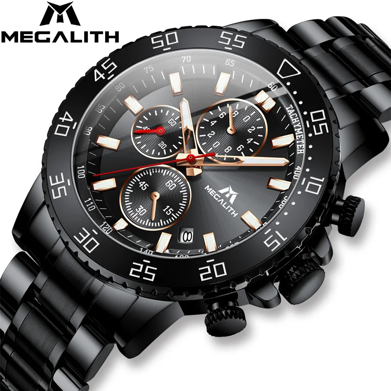 Мужские водонепроницаемые спортивные кварцевые часы MEGALITH Wathes из нержавеющей