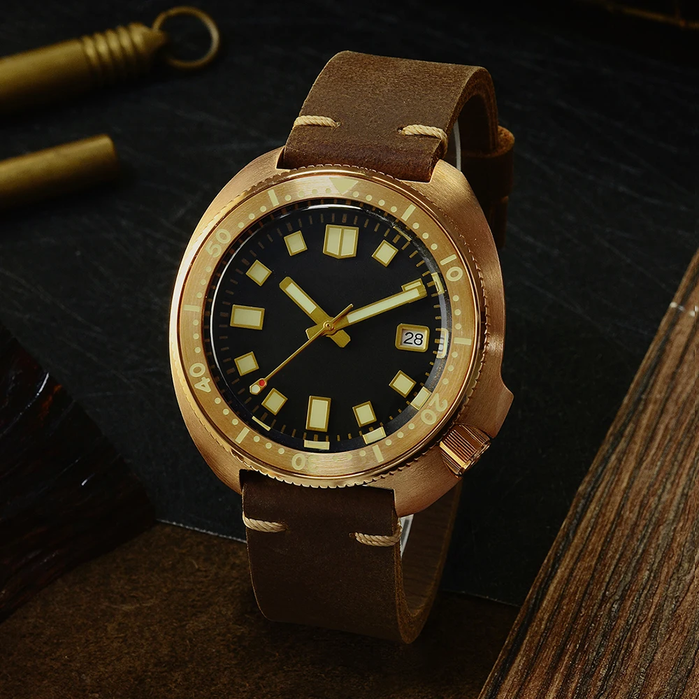 full lume no logo 1 San Martin, новинка 6105, часы для дайвинга с бронзовым тунцом, Водонепроницаемость 200 м, Акула, кожаный ремешок, Мужские автоматические наручные часы для мужчин - Цвет: full lume no logo 1